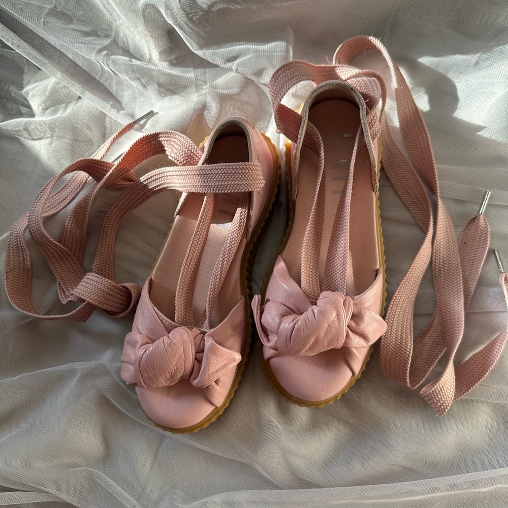 Fenty Puma by Rihanna Lace Up Bow Platform Shoes Nude Pink